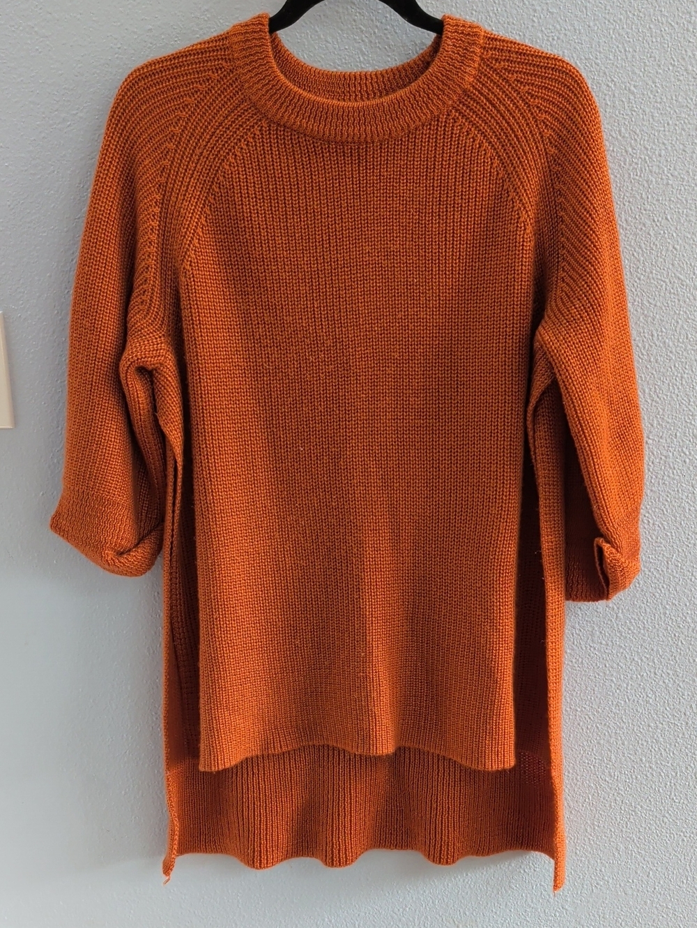 All:Row Cozy Long Knit Slip Side Sweater - Burnt Orange